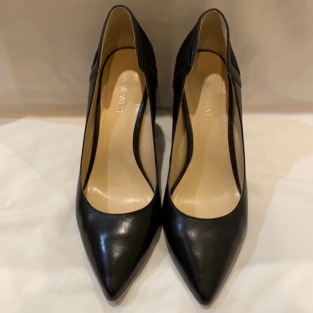 Nine West black leather block heels
